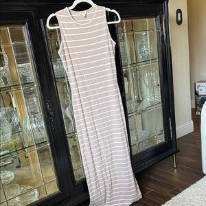 See You Monday Blush and White Striped Sleeveless Maxi Dress